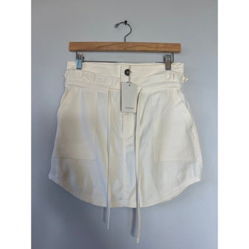 NWT The Femm Sophie Tie Waist Button Pockets Mini Skirt Ivory Size: M - Picture 2 of 8